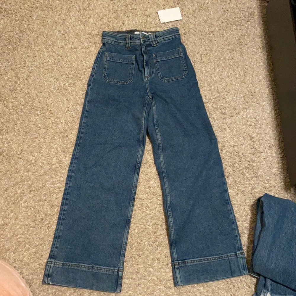 BRAND NEW!! &Other stories Wide Leg Patch jeans, Organic Cotton, Mid Blue,
